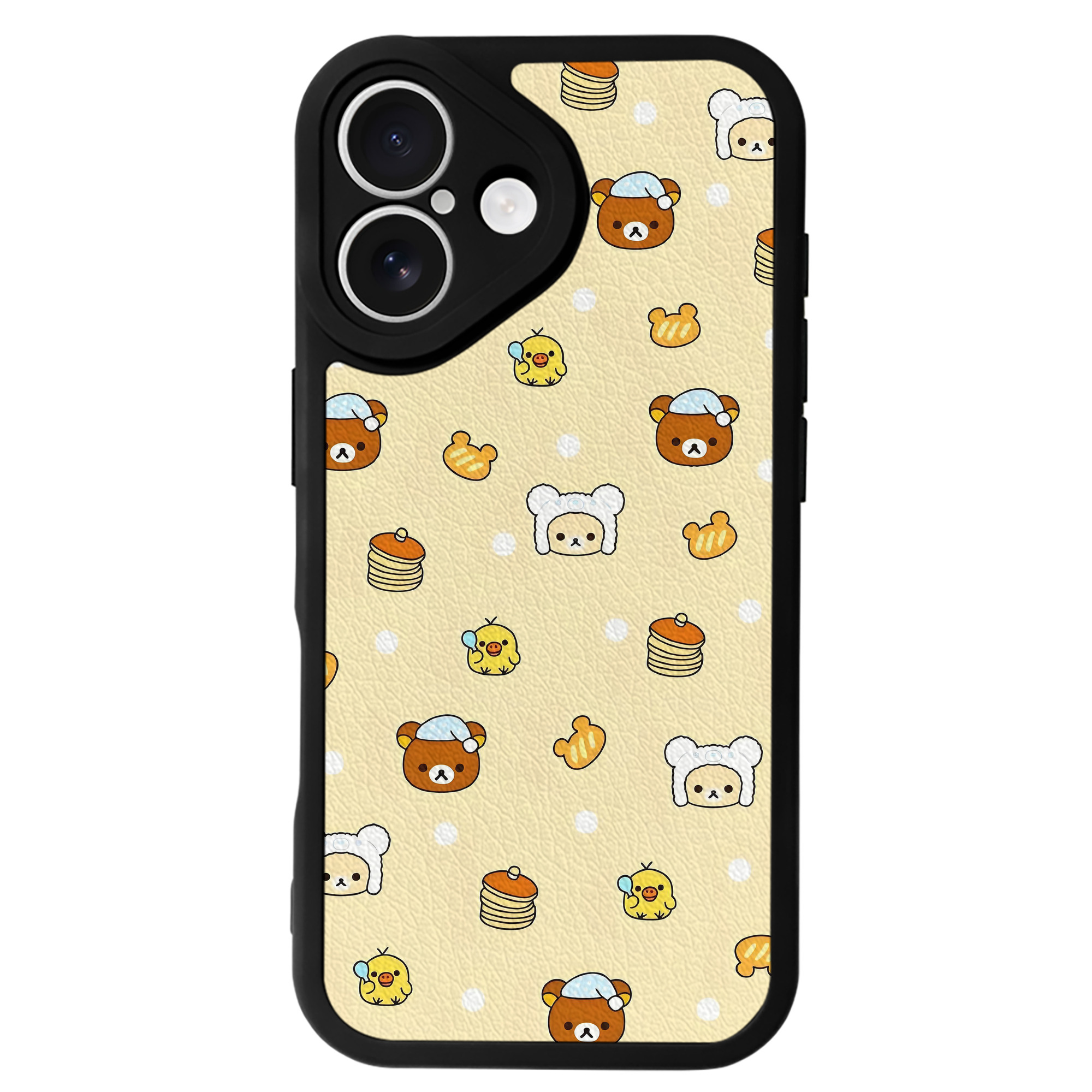 （画像用） リラックマ リラックマ キイロイトリ Rilakkuma Korilakkuma Kiiroitori 【iPhone 16シリーズ対応】シリコンスマホケース（レザー調） 材質：シリコン